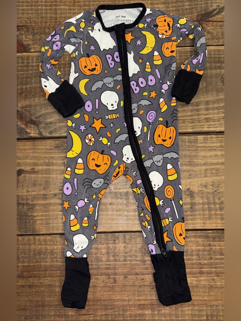 Halloween Print Gray Kids One-Piece Pajamas